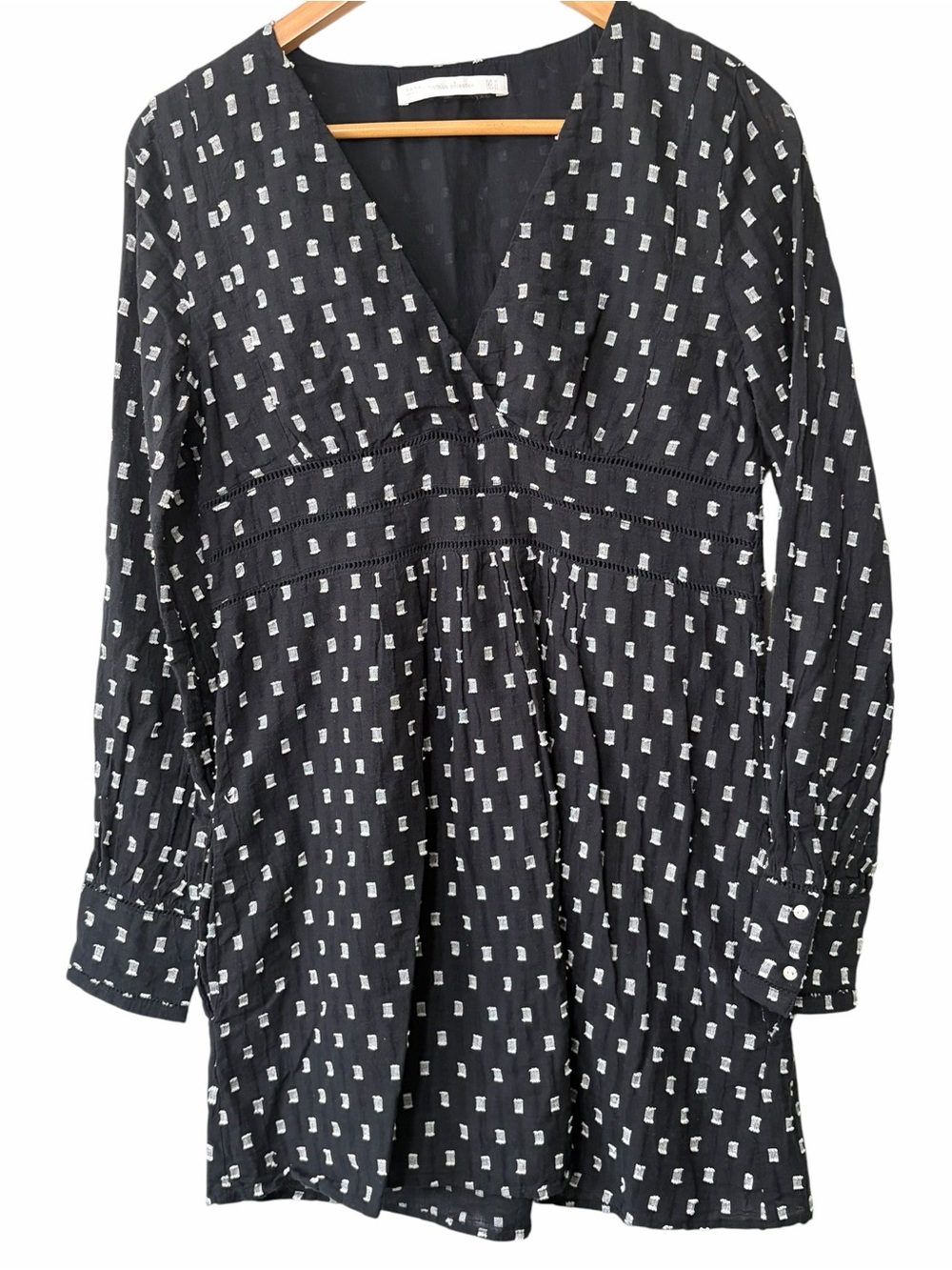 Zara Black Dress with White Geometric Print - Long Sleeve